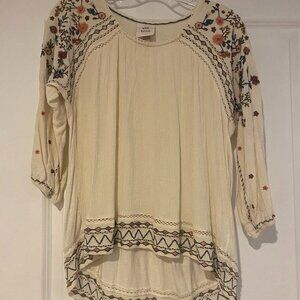 Knox Rose Ivory Bohemian Embroidered Blouse, Size XS